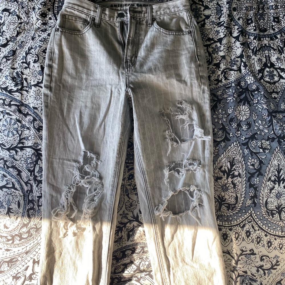 High waisted white acid wash jeans